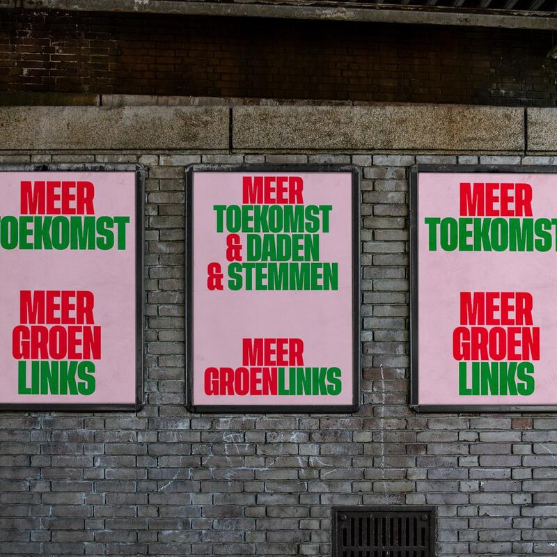 GroenLinks posters op een rij met de tekst Meer Toekomst Meer GroenLinks